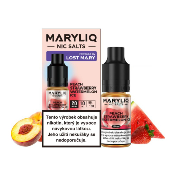 MARYLIQ Nic SALT - Chladivá broskev, jahoda a vodní meloun (Peach Strawberry Watermelon Ice) 10ml - 20mg